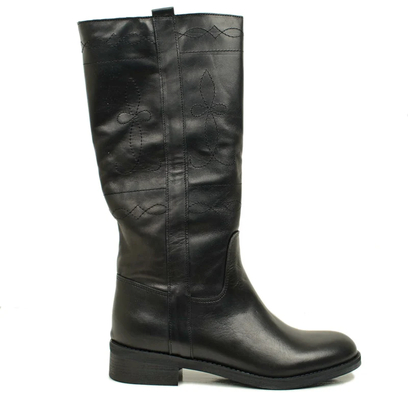 Stivali Camperos Donna in Pelle Neri con Ricami Made in Italy