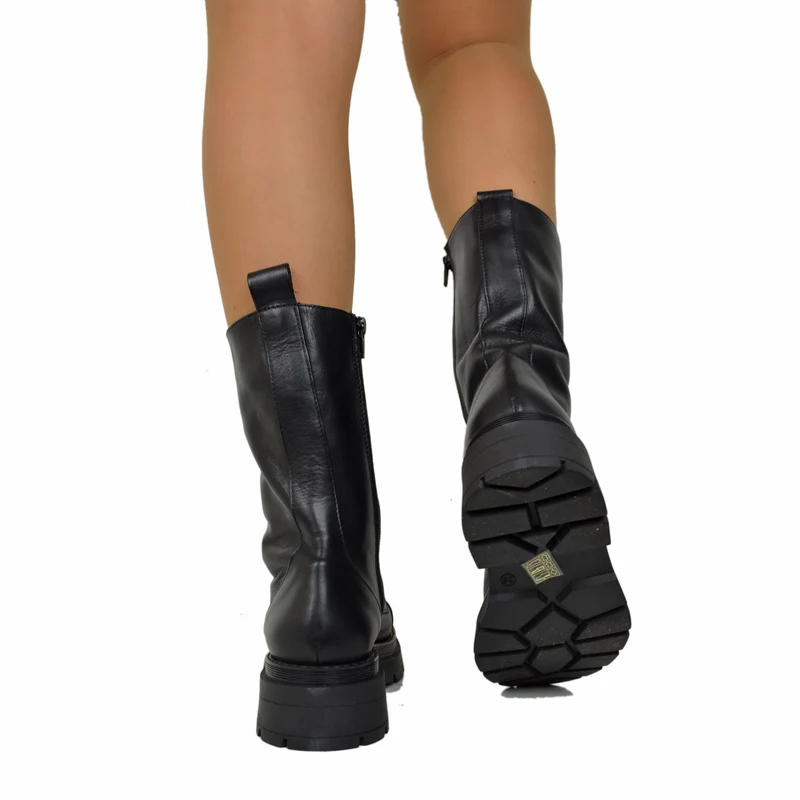 Stivali Donna Anfibi Neri con Zip e Fondo Platform Made in Italy