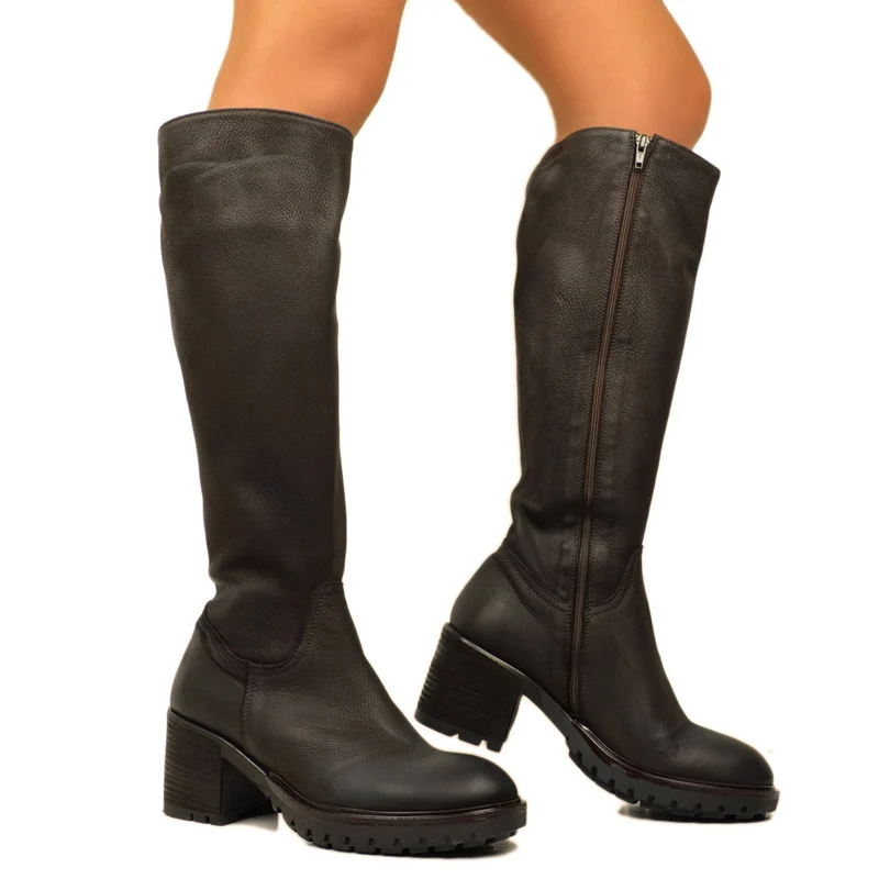 Stivali Donna Biker Testa di Moro Alti con Zip Made in Italy