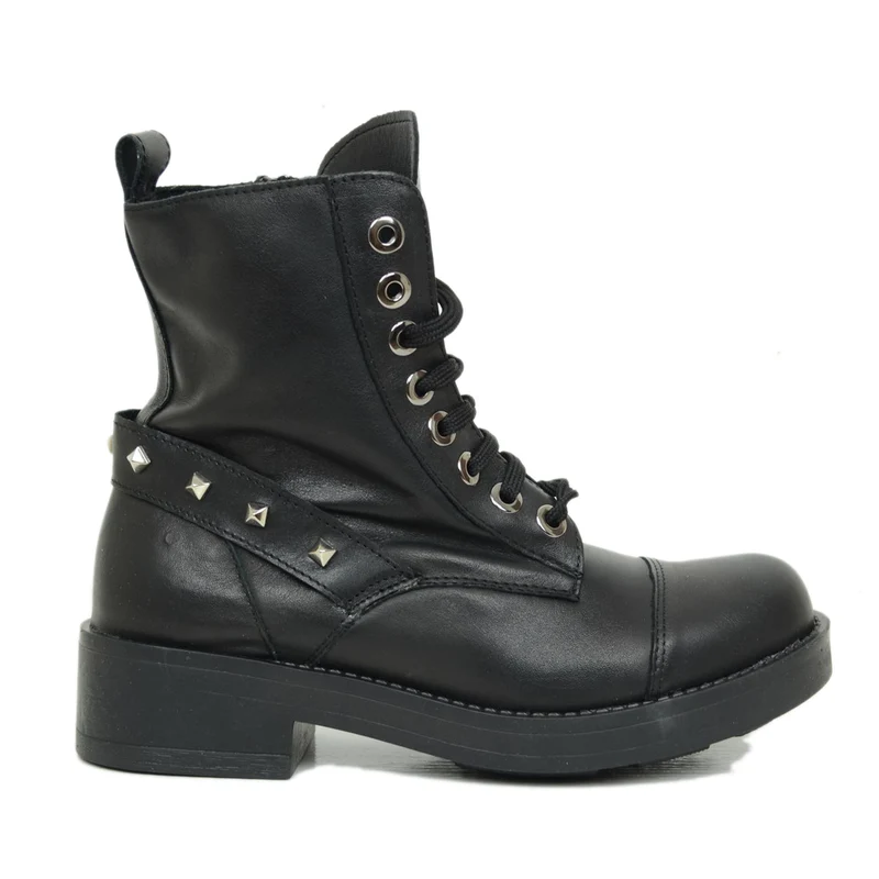 Stivaletti Donna Biker Neri con Lacci e Zip Made in Italy