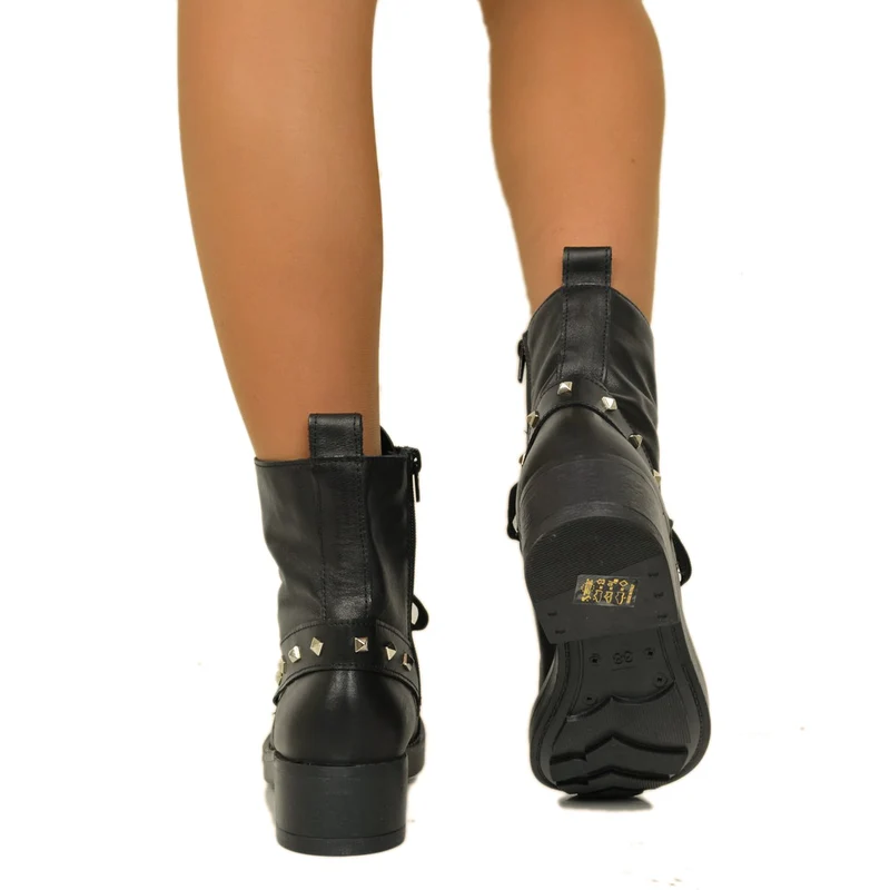 Stivaletti Donna Biker Neri con Lacci e Zip Made in Italy