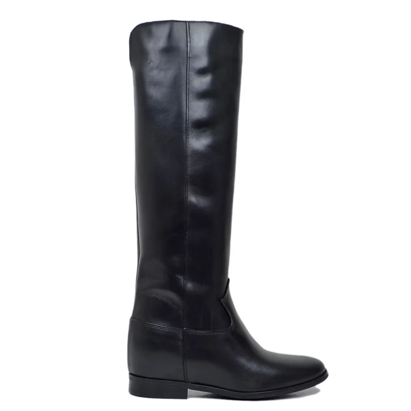 Stivali Donna Neri in Pelle con Zeppa Interna Made in Italy