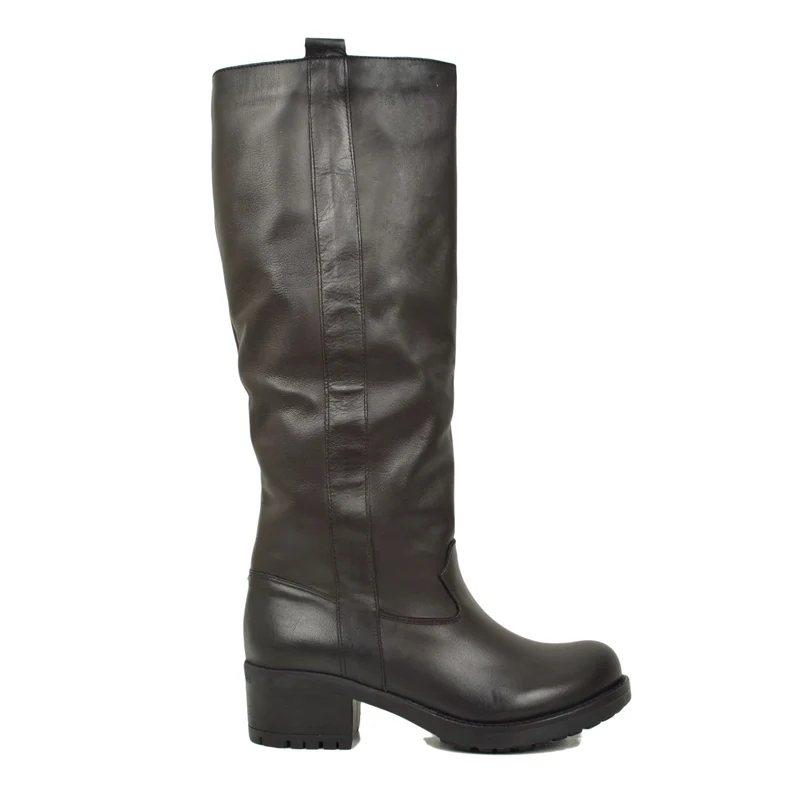 Stivali Donna Biker Marroni in Pelle Tacco Medio Made in Italy