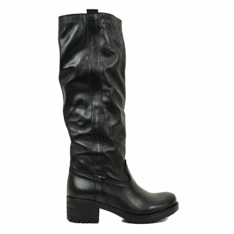 Stivali Donna Biker Neri in Pelle Tacco Medio Made in Italy