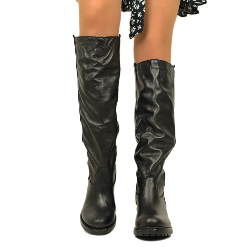 Stivali Donna Biker Neri in Pelle Tacco Medio Made in Italy