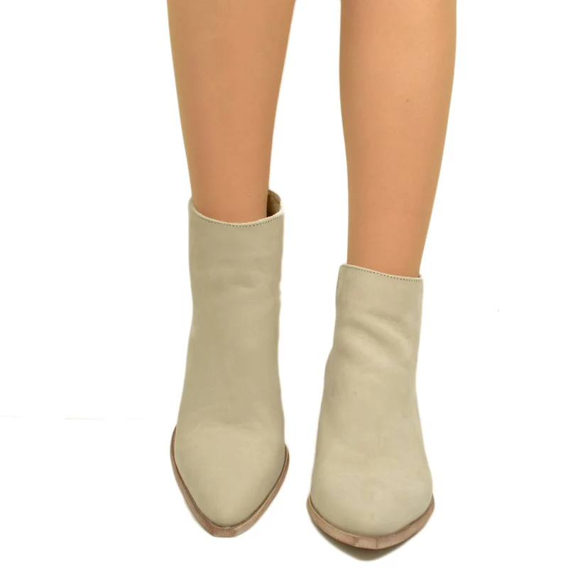 Stivaletti Texani Donna in Pelle Nabuk Taupe Made in Italy