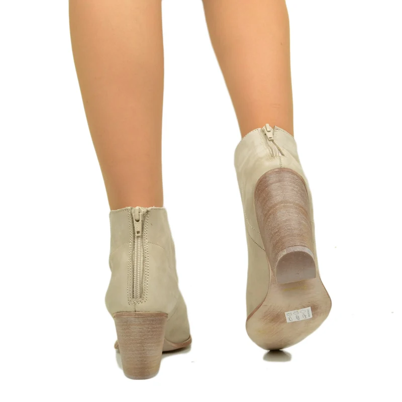 Stivaletti Texani Donna in Pelle Nabuk Taupe Made in Italy