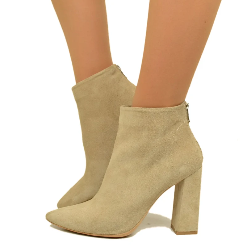 Stivaletti Donna Alti Beige in Camoscio Made in Italy