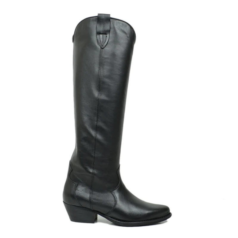 Stivali Texani Alti Donna Neri in Pelle Made in Italy