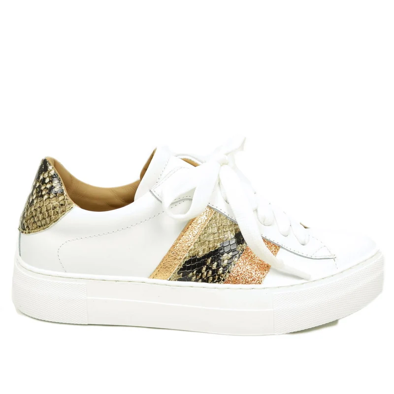 Sneakers Donna Bianche con Glitter Bronzo in Pelle Made in Italy