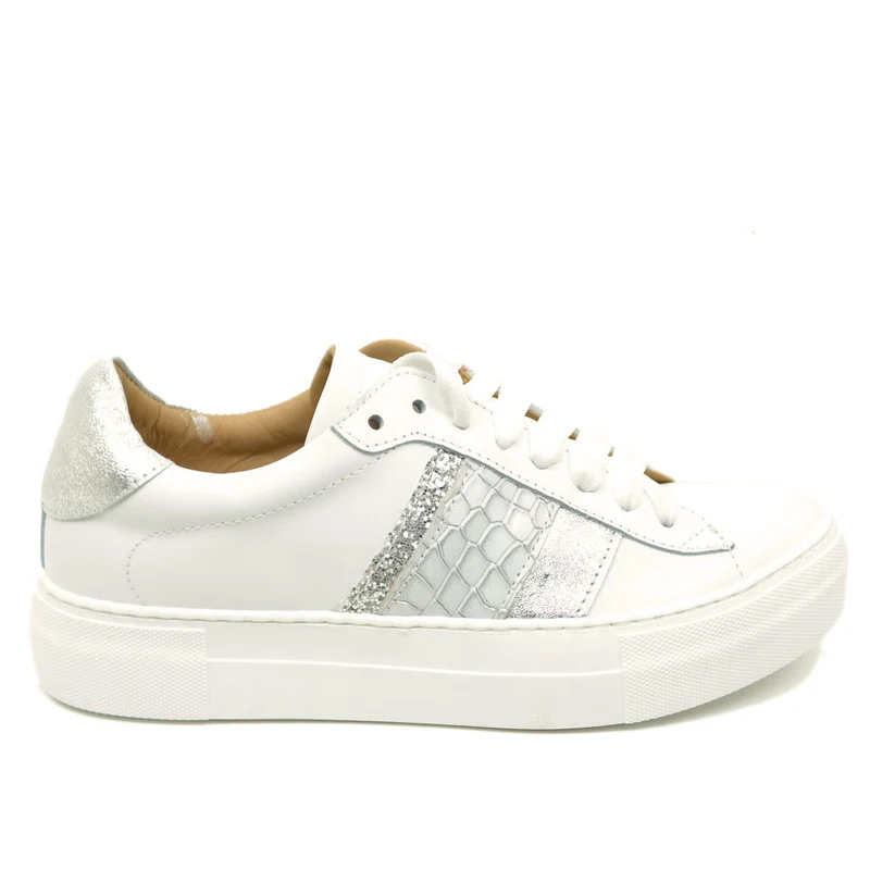 Sneakers Donna Bianche con Glitter Argento Made in Italy