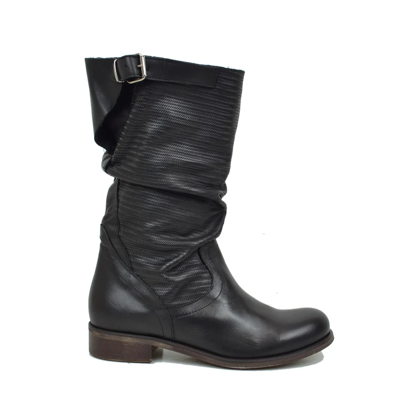 Stivali Donna Neri Morbidi in Pelle Zigrinata Made in Italy