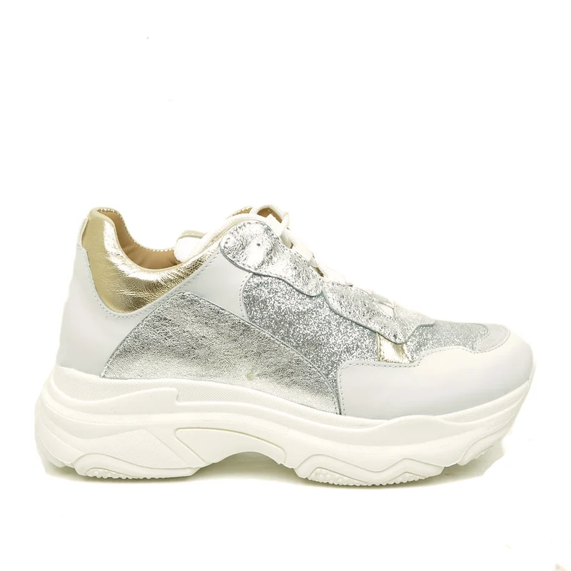 Sneakers Donna Silver con Lacci Fondo Platform Made in Italy