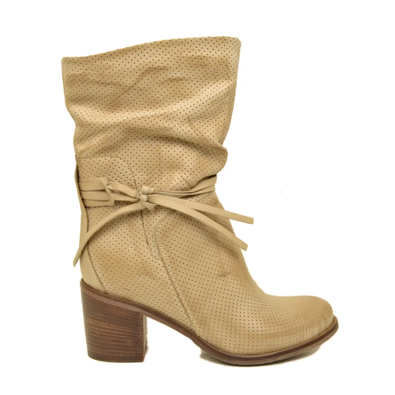 Stivaletti Donna Traforati in Pelle Vintage Taupe Made in Italy