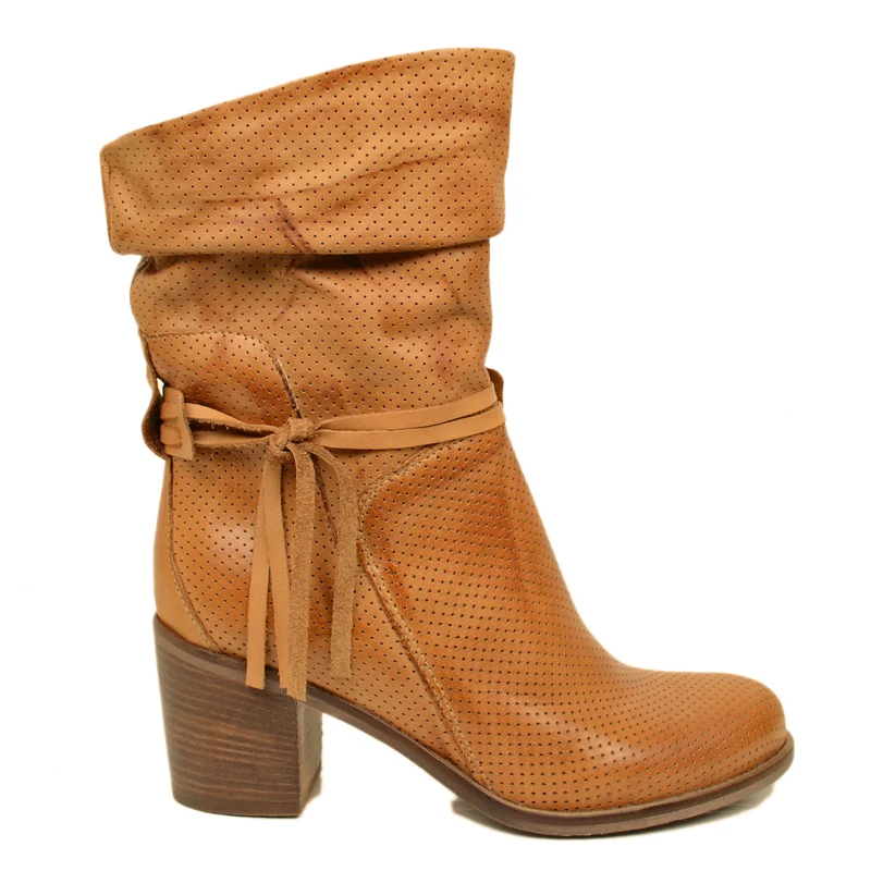 Stivaletti Donna Traforati in Pelle Vintage Cuoio Made in Italy