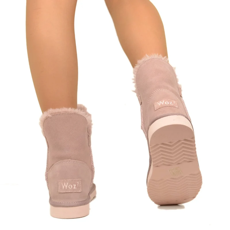 Stivaletti Donna Caldi con Pelo in Pelle Rosa