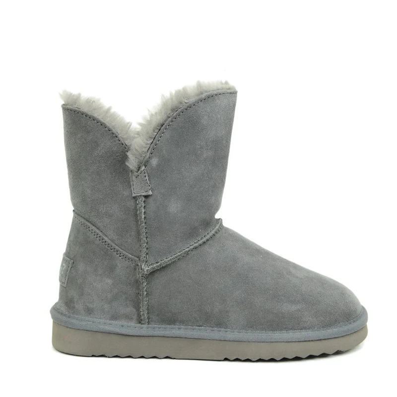 Stivaletti Donna Caldi con Pelo in Pelle Grigi