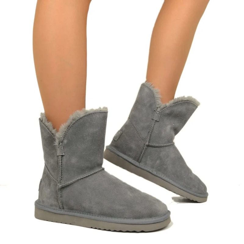 Stivaletti Donna Caldi con Pelo in Pelle Grigi