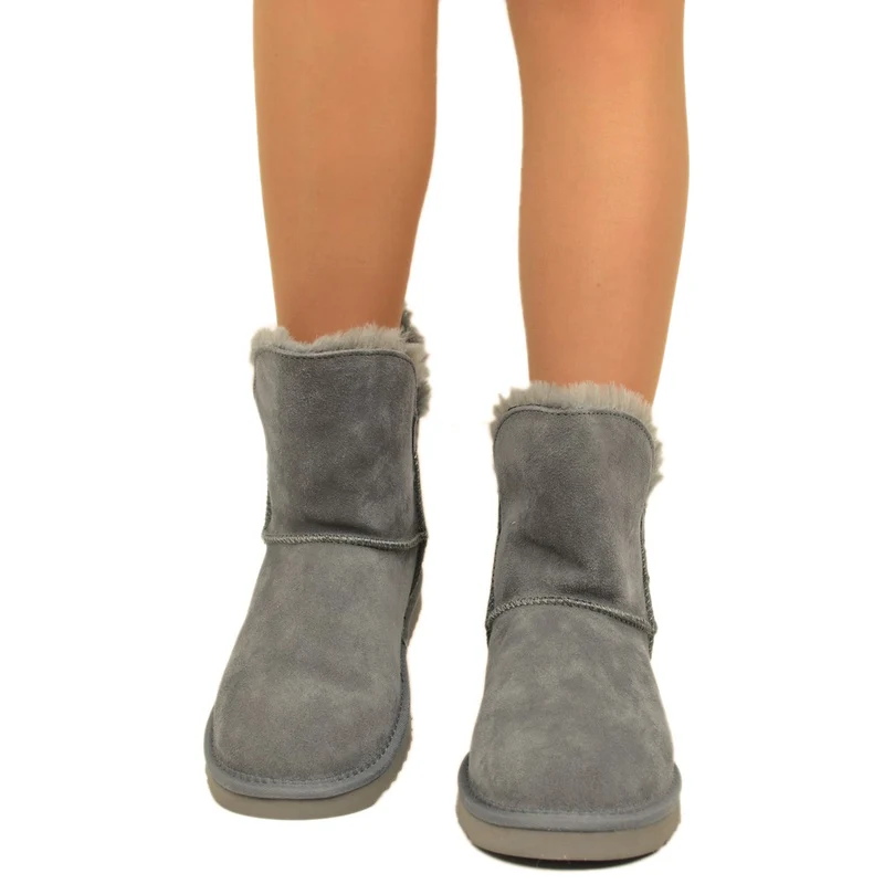 Stivaletti Donna Caldi con Pelo in Pelle Grigi