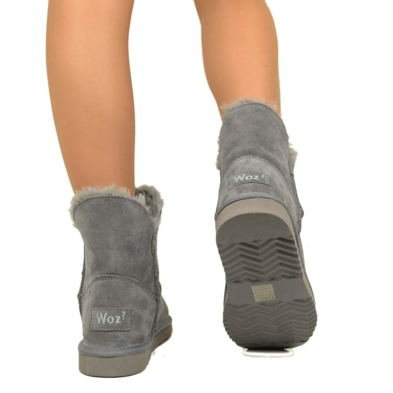 Stivaletti Donna Caldi con Pelo in Pelle Grigi