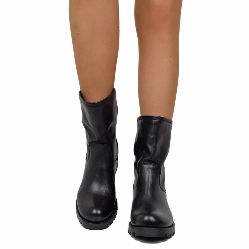 Stivali Donna Biker Neri Classici in Pelle Made in Italy