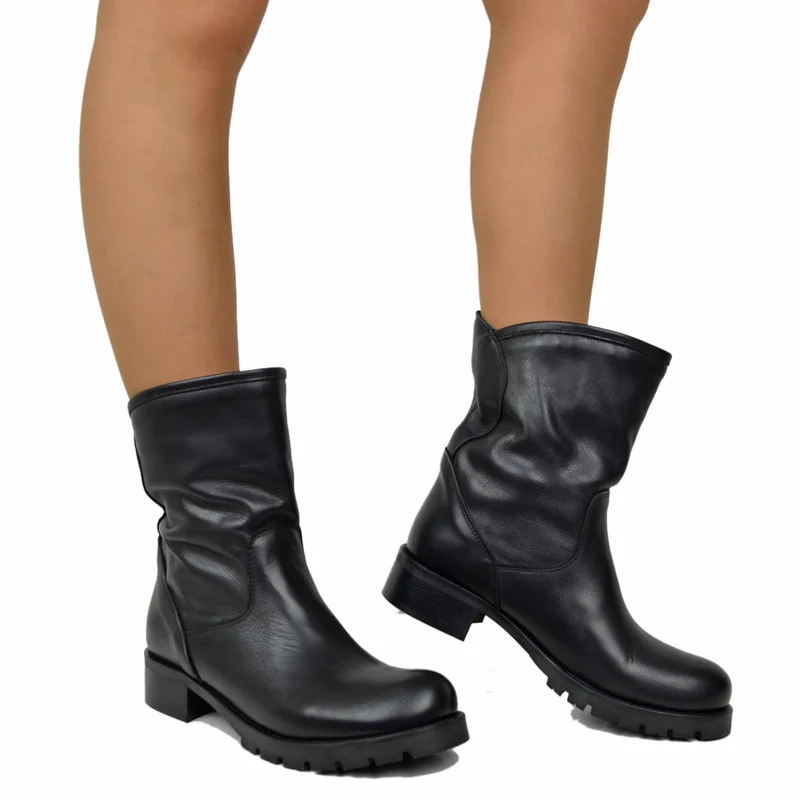 Stivali Donna Biker Neri Classici in Pelle Made in Italy