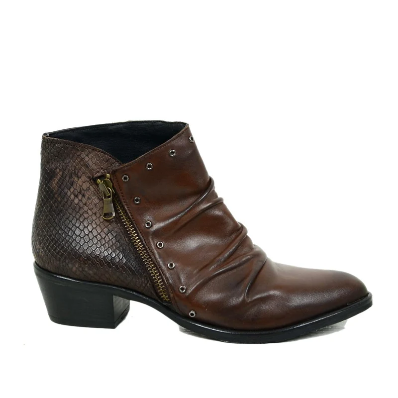Stivaletti Donna in Pelle Marroni Effetto Pitone Made in Italy
