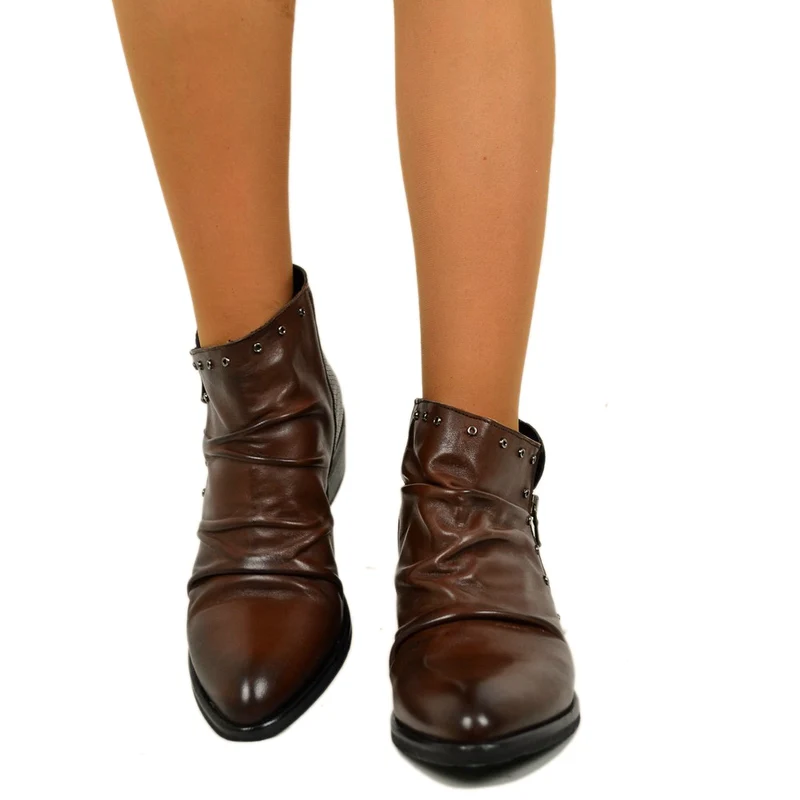 Stivaletti Donna in Pelle Marroni Effetto Pitone Made in Italy