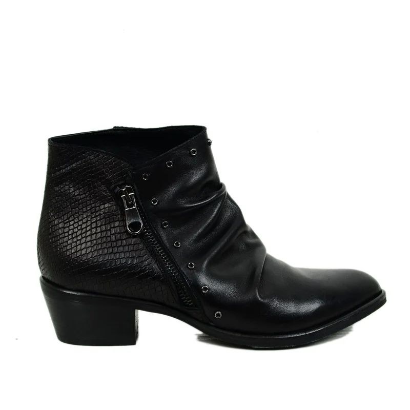 Stivaletti Donna in Pelle Neri Effetto Pitone Made in Italy