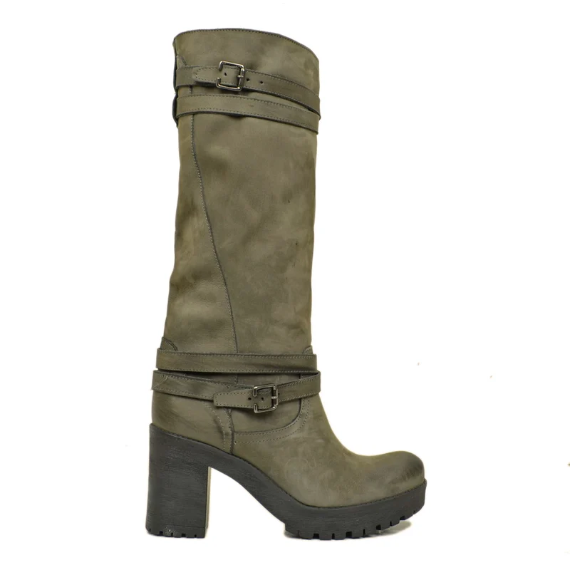 Stivali Donna in Nabuk Grigi con Cavigliera Made in Italy