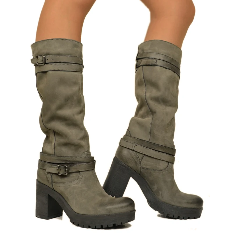 Stivali Donna in Nabuk Grigi con Cavigliera Made in Italy