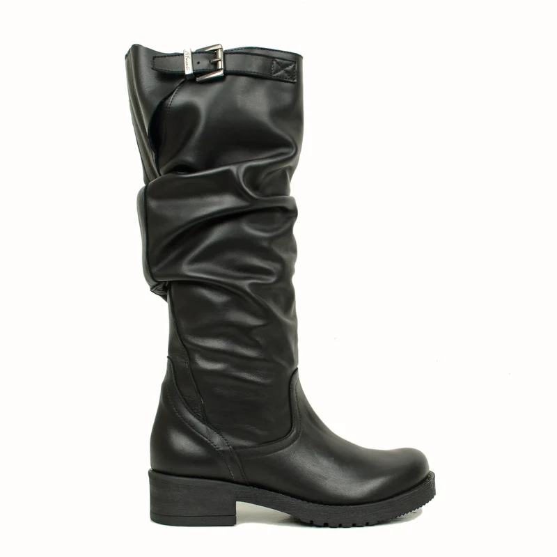 Stivali Donna Biker con Fibbia in Pelle Neri Made in Italy