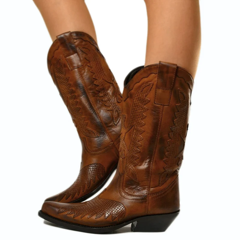 Stivali Texani Donna in Pelle Marrone con Aquila Made in Italy
