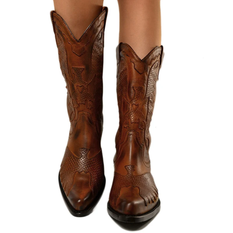 Stivali Texani Donna in Pelle Marrone con Aquila Made in Italy