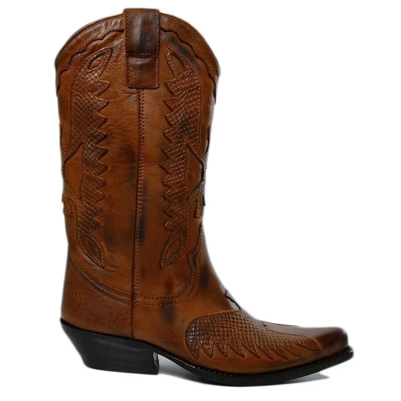 Stivali Texani Donna in Pelle Marrone con Aquila Made in Italy