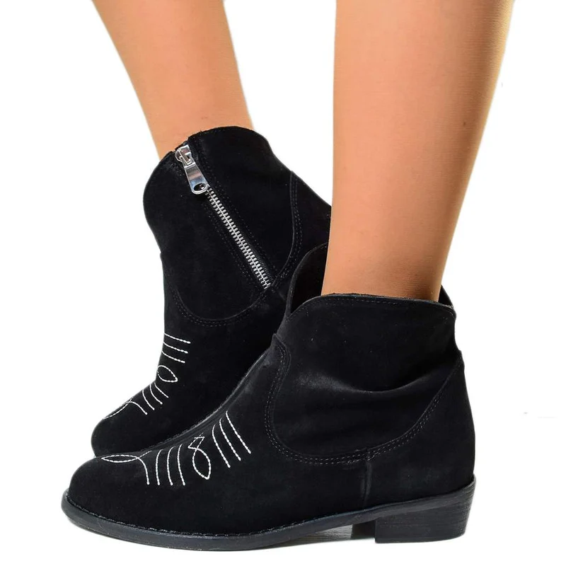 Stivaletti Texani Donna Neri in Camoscio Made in Italy