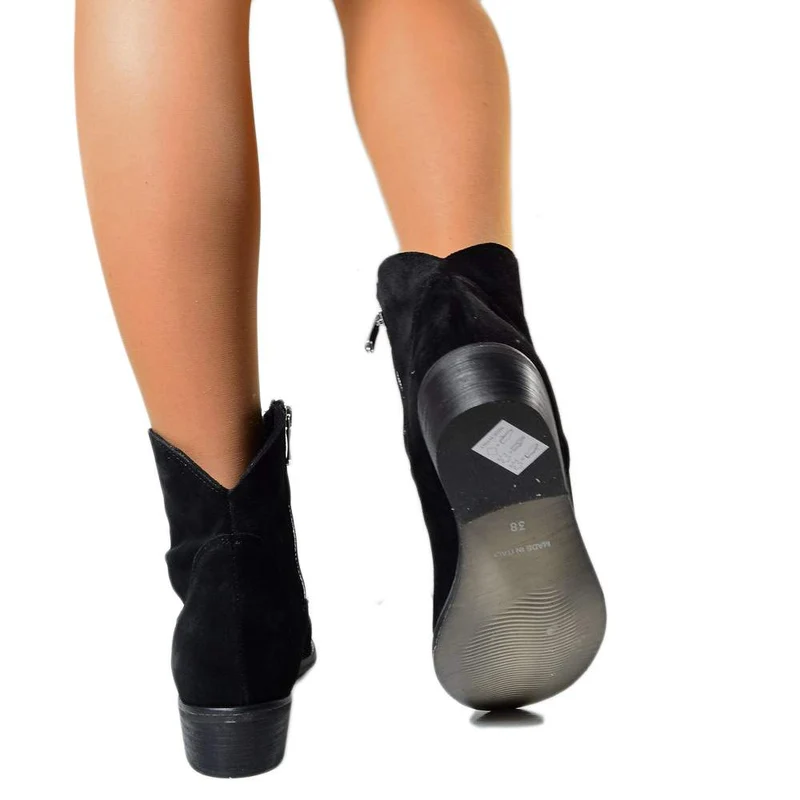 Stivaletti Texani Donna Neri in Camoscio Made in Italy
