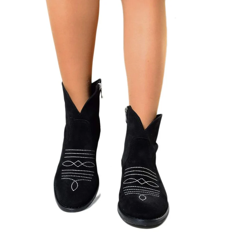 Stivaletti Texani Donna Neri in Camoscio Made in Italy