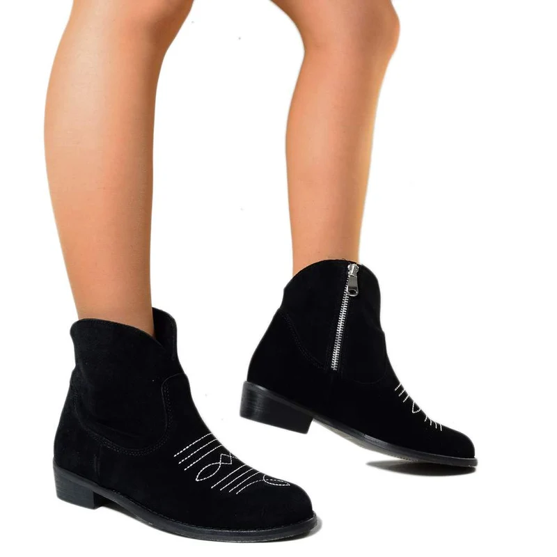 Stivaletti Texani Donna Neri in Camoscio Made in Italy