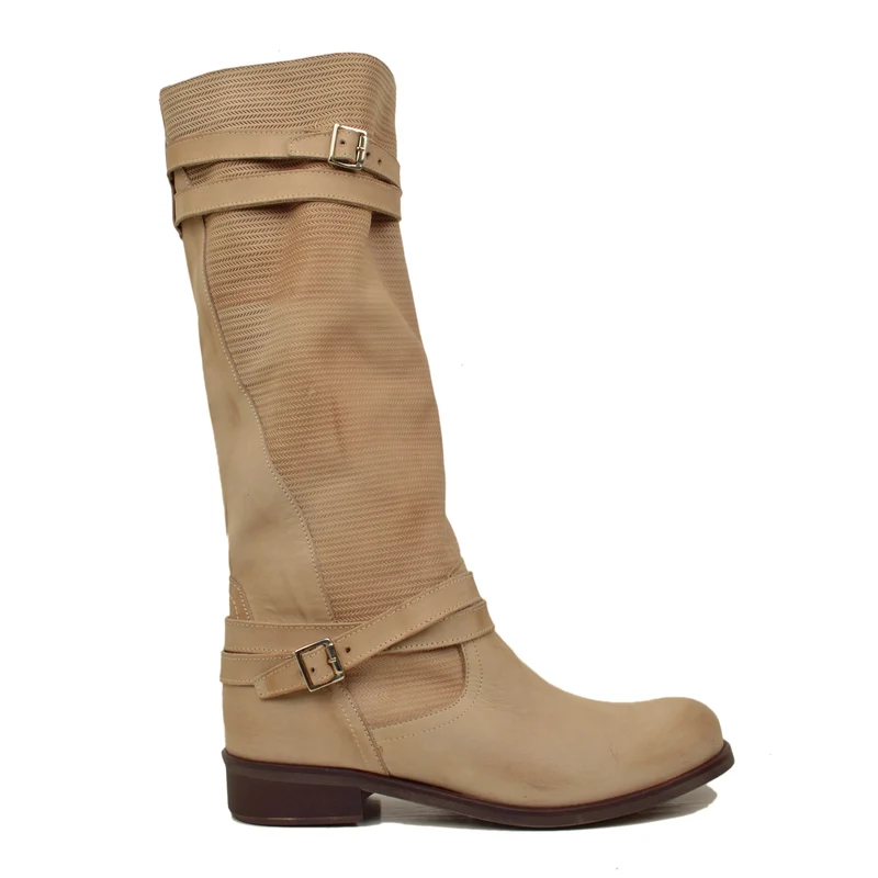 Stivali Estivi Donna in Pelle Nabuk Vintage Zigrinati Rosa