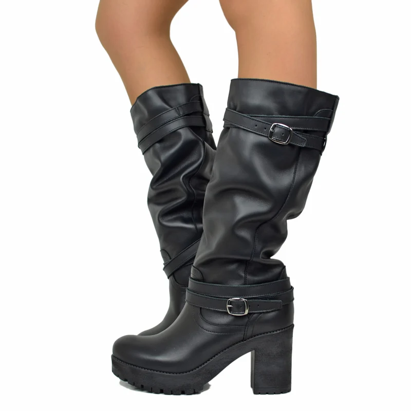 Stivali Donna in Pelle Neri con Cavigliera Made in Italy
