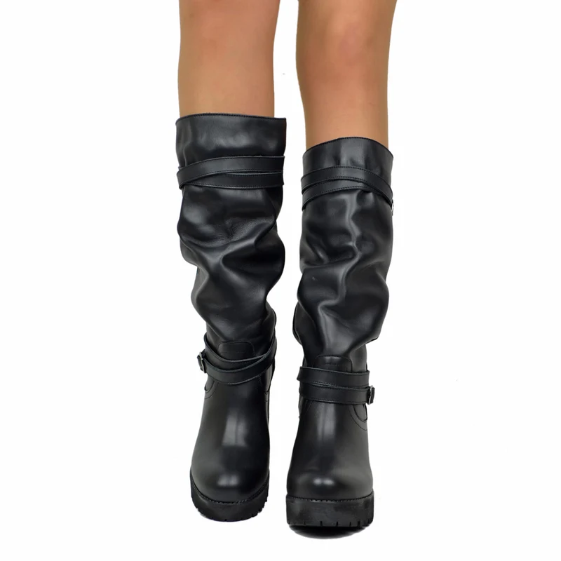 Stivali Donna in Pelle Neri con Cavigliera Made in Italy