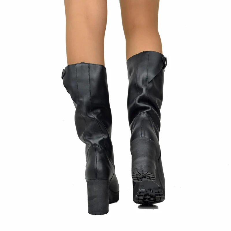 Stivali Donna in Pelle Neri con Tacco Made in Italy