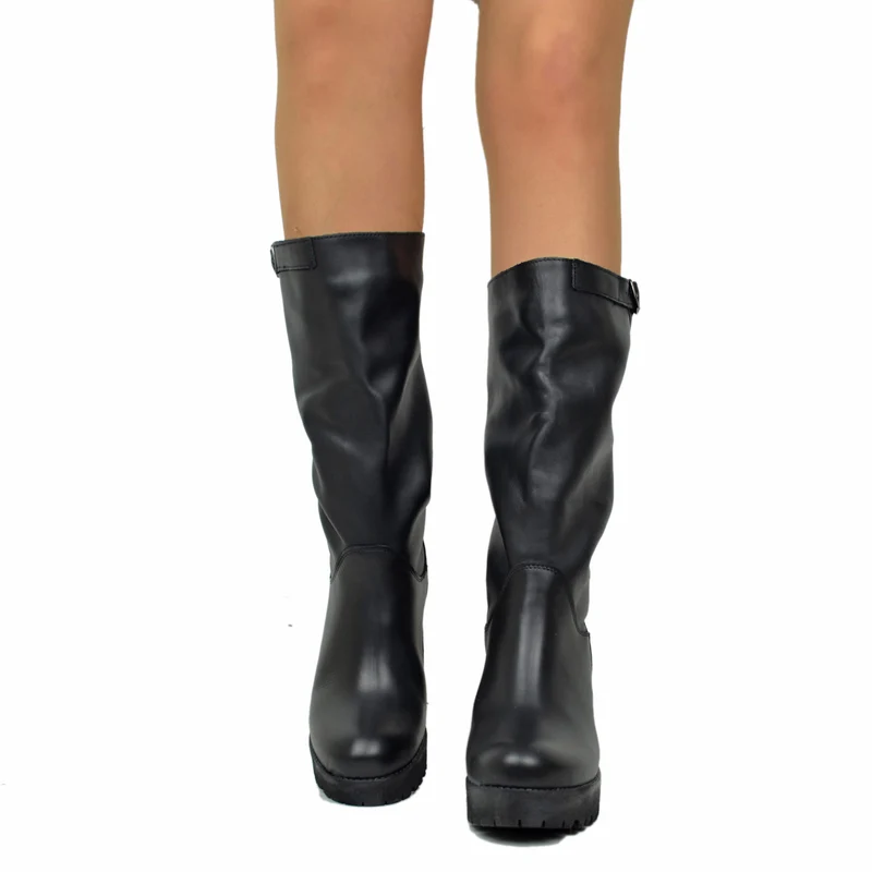 Stivali Donna in Pelle Neri con Tacco Made in Italy