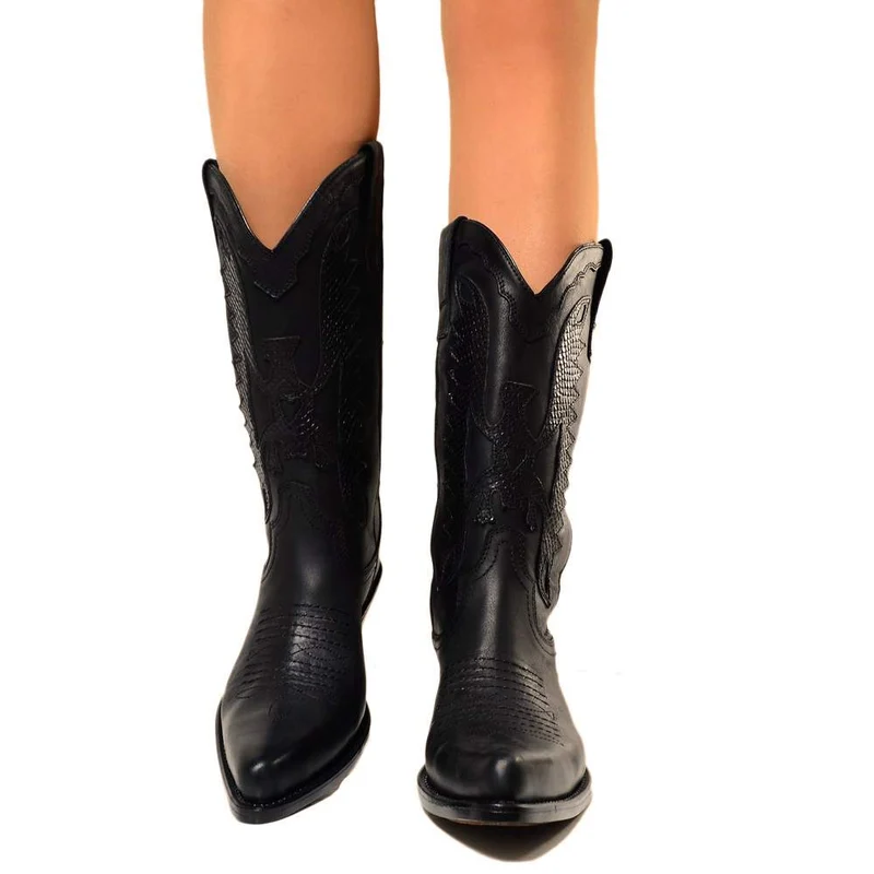 Texani Donna Neri in Pelle Ricamati con Aquila Made in Italy
