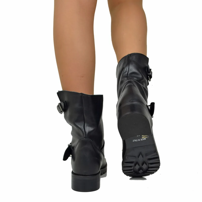 Stivali Donna Police Neri Biker Boots in Pelle Made in Italy
