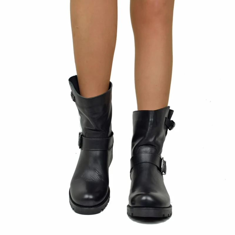 Stivali Donna Police Neri Biker Boots in Pelle Made in Italy