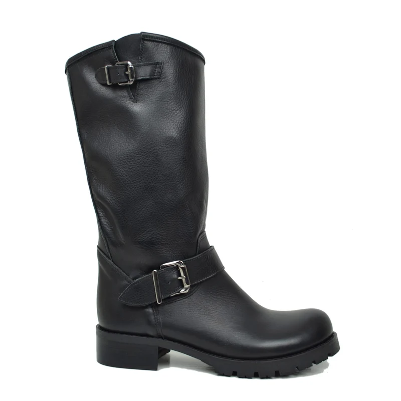 Stivali Donna Police Neri Biker Boots in Vera Pelle Made in Italy