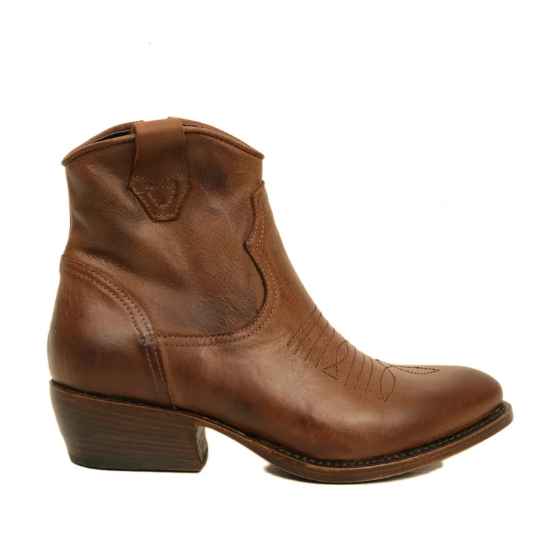 Stivaletti Texani Donna in Pelle Marrone Vintage Made in Italy