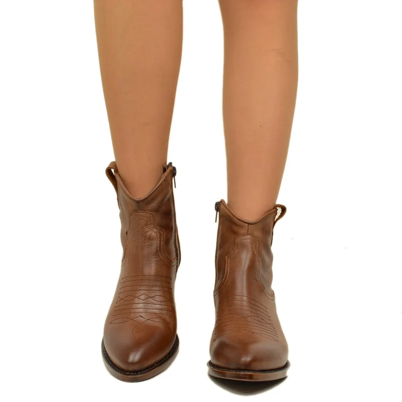 Stivaletti Texani Donna in Pelle Marrone Vintage Made in Italy